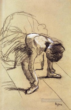  dancer Oil Painting - Seated Dancer Adjusting Her Shoes Impressionism ballet dancer Edgar Degas